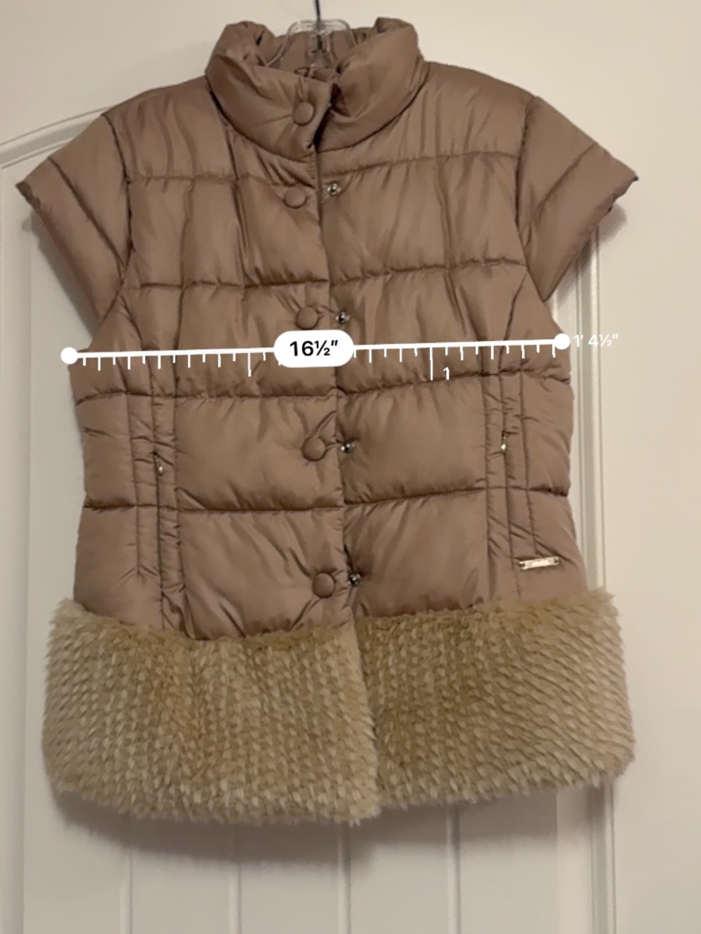 Beige mayoral girls fur trimmed puffer vest